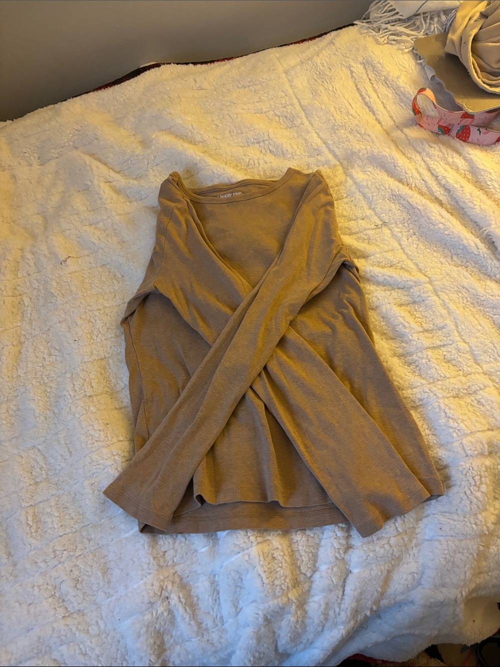 Lands' End Long Sleeve V-Neck Tee in Tan